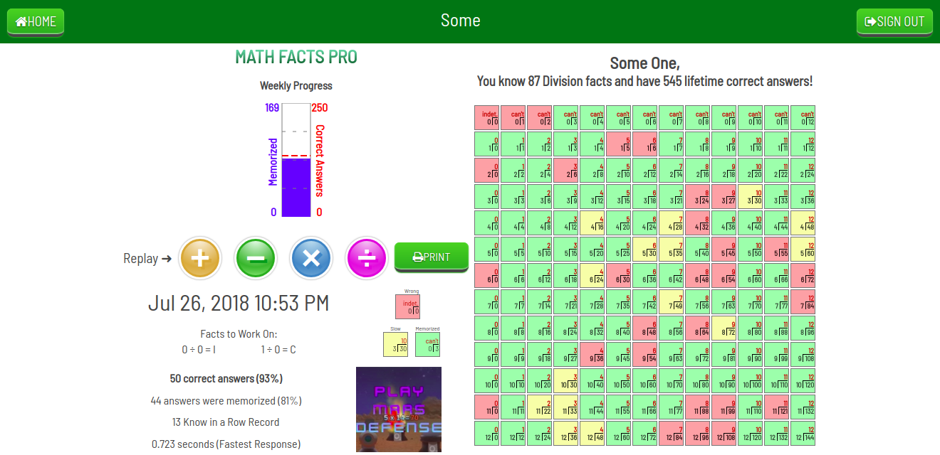Division To 12 Fluency Assessment Practice Game Math Facts Pro